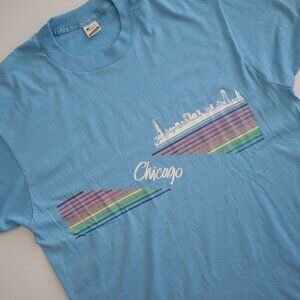 Vintage 80s Screen Stars Chicago Rainbow Graphic Tee | XL